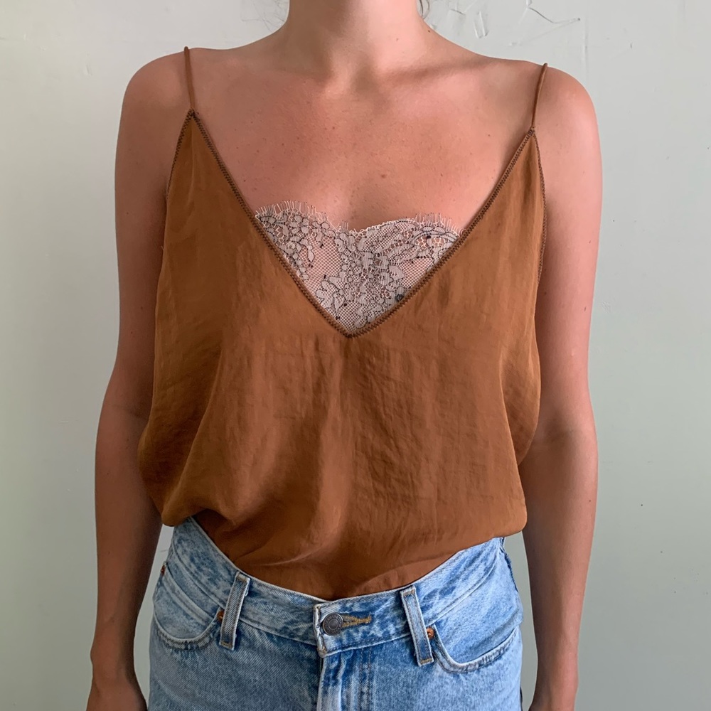 Free People Intimates, silky tank w lace underlay